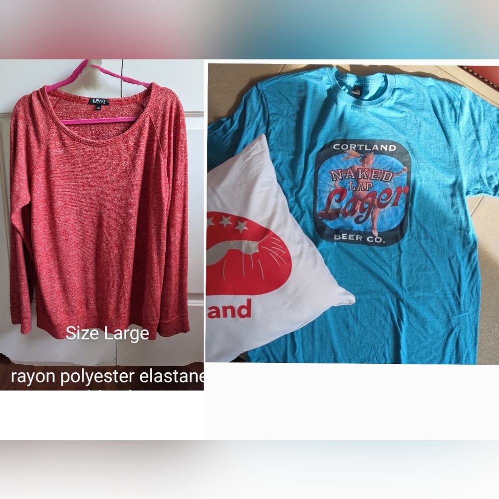 I Drink Naked Tee L Gildan Tee Lot  College Red and White Pillow Tee Bundle Lot
